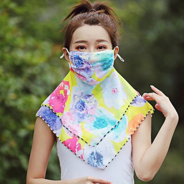 Floral face mask mouth mask washable silk scarf handkerchief full face cover dust proof
